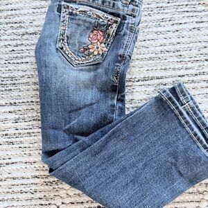 Grace Floral Embroidered Denim Romper